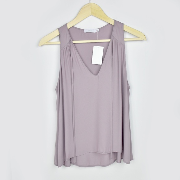 Lush Tops - Lush Ruched Sleeveless Tie Neck Tank in Quail Sz M